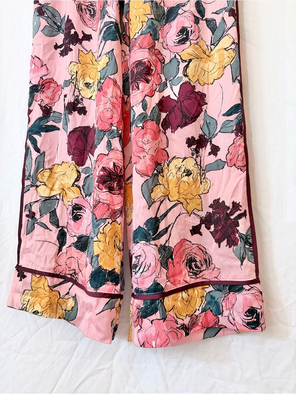 Room Service Floral Wide Leg Lounge Pants Pink Silky Pajama Pants - Picture 2 of 6